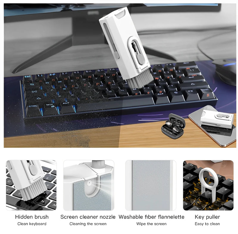 Kit de escova de limpeza de teclado portátil multifuncional 8 em 1 para computador/fone de ouvido